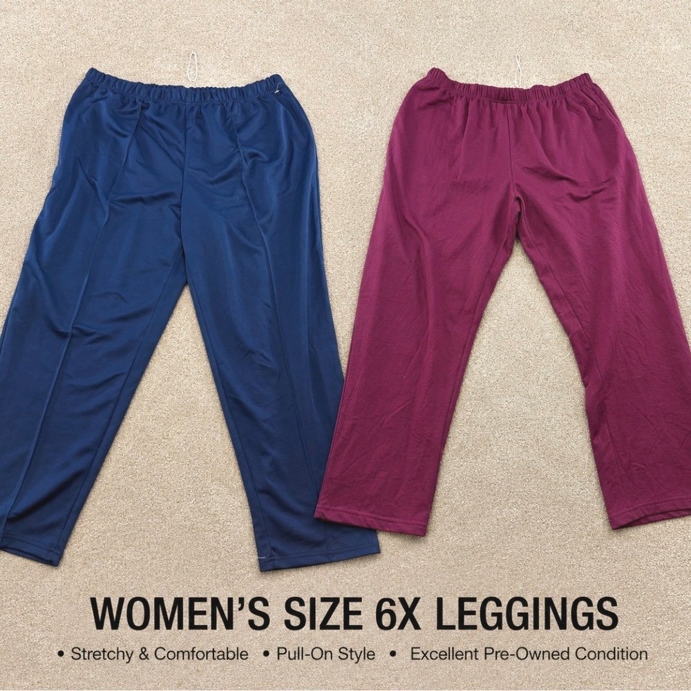 Woman Within Womens 22W 24W 1X Elastic Waist Pants Burgundy Navy Loungewear 22